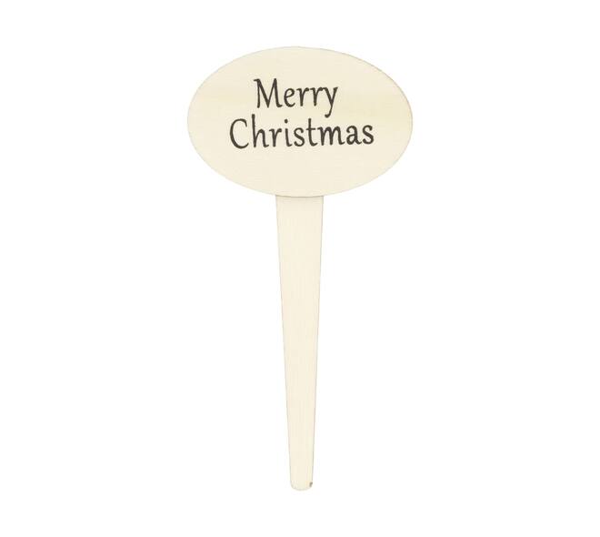 Sign Merry Christmas ply wood on stick 6x4x11.7cm 8pc FSC 100%