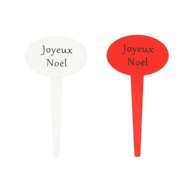 Sign Joyeux Noël ply wood on stick 6x4x11.7cm 8pc FSC 100%