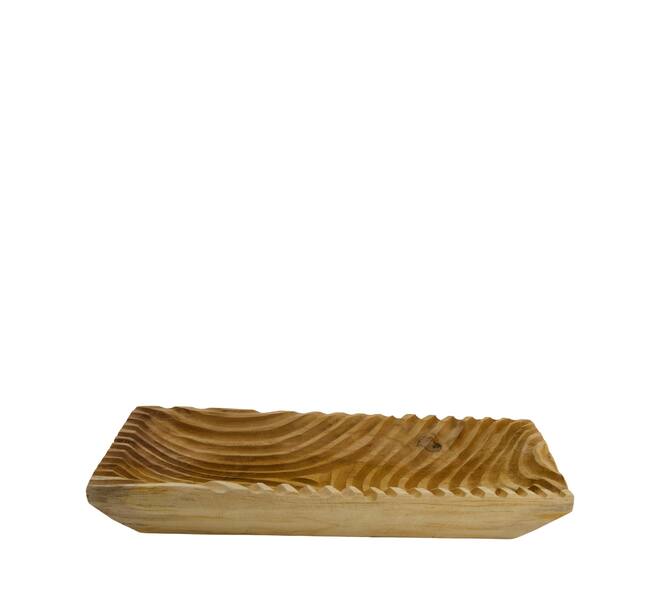 Bowl rectangular engraved teak wood 38x18x6cm FSC 100%