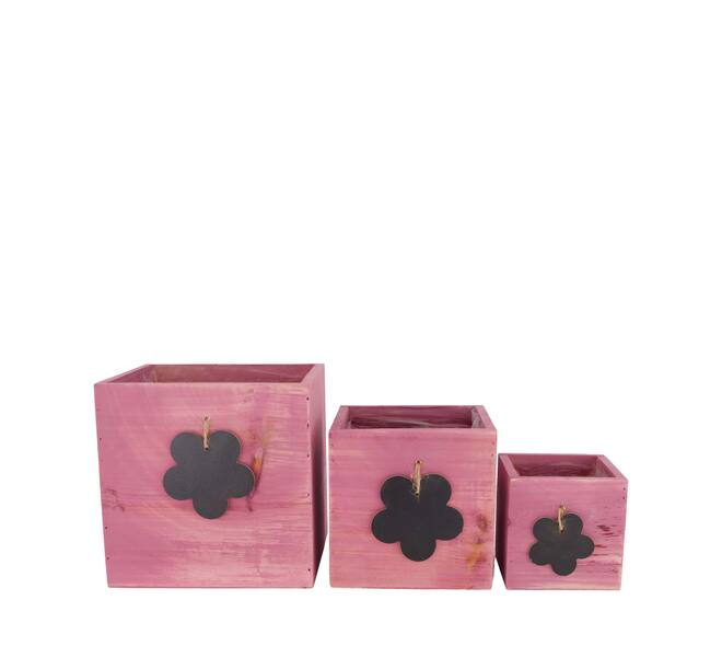Planter fir wood with plastic 18x18x18cm S/3 FSC 100%