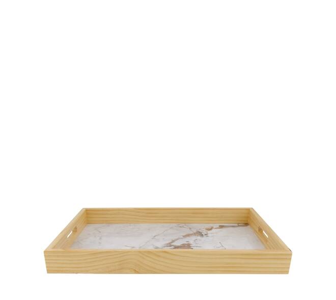 Tray with marble print pine wood 58x38x6cm FSC 100% - Natural