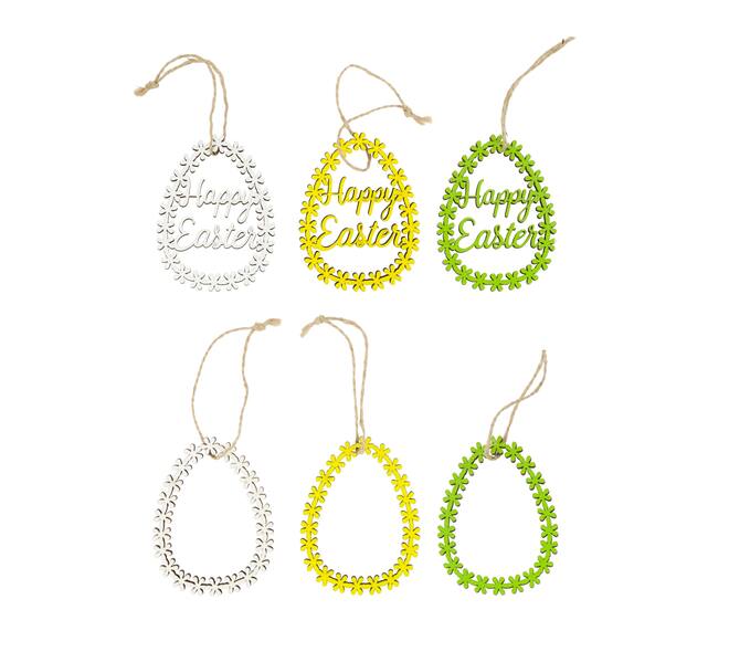 Hanger happy easter egg ply wood 7x0.5x9cm 6pc FSC 100% - Multi