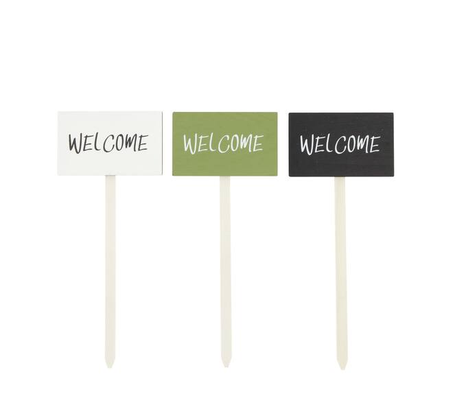 Sign welcome ply wood on stick 10x1x24cm 3pc FSC 100% - Multi