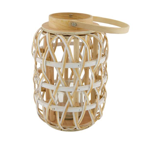 Lantern poplar chip wood with glass 18x18x27cm FSC 100% - Natural