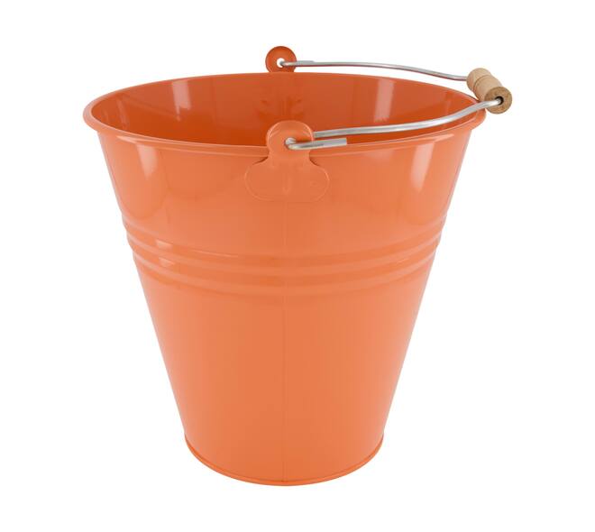 Bucket metal with beech wood 29x29x29cm FSC 100% - Orange