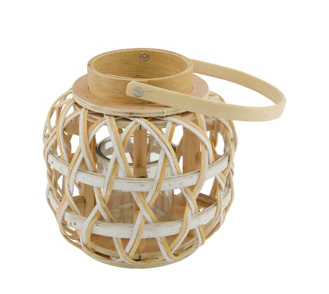 Lantern poplar chip wood with glass 18x18x18cm FSC 100% - Natural