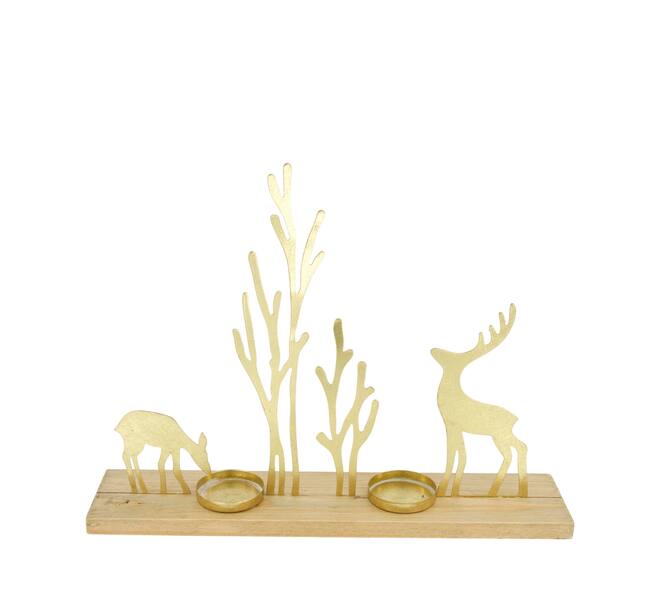 Tealight holder deer metal / pine wood 38x8x28cm FSC 100%