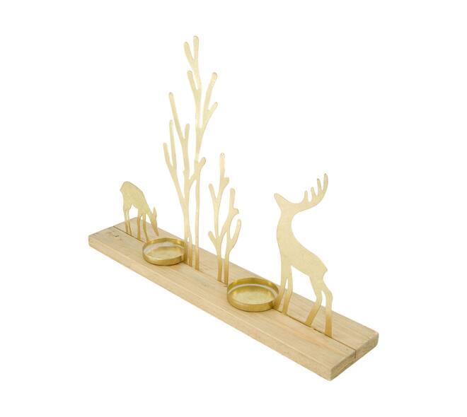 Tealight holder deer metal / pine wood 38x8x28cm FSC 100%