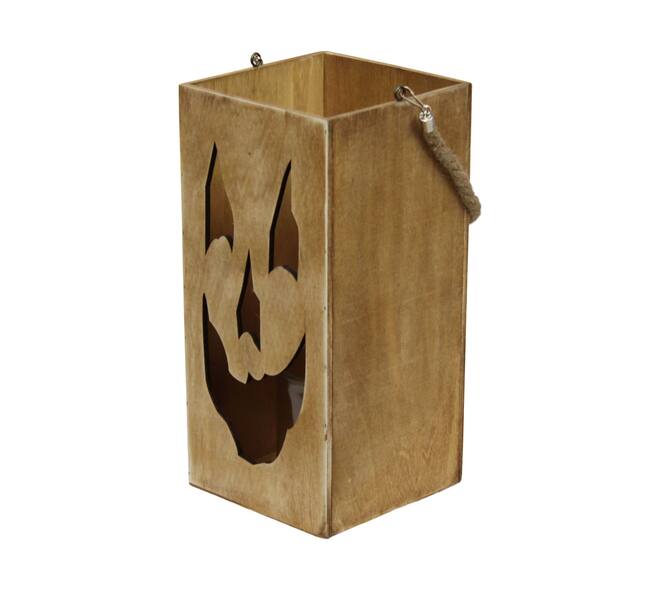 Lantern poplar wood with glass 18x18x38cm FSC 100% - Natural