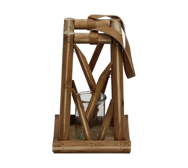Lantern poplar wood with glass 18x18x28cm FSC 100% - Natural