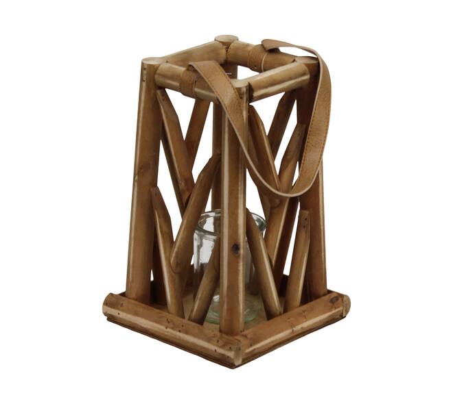 Lantern poplar wood with glass 18x18x28cm FSC 100% - Natural