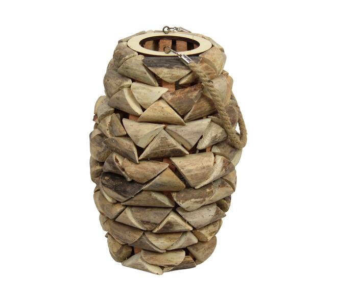 Lantern poplar wood with glass 26x26x38cm FSC 100% - Natural