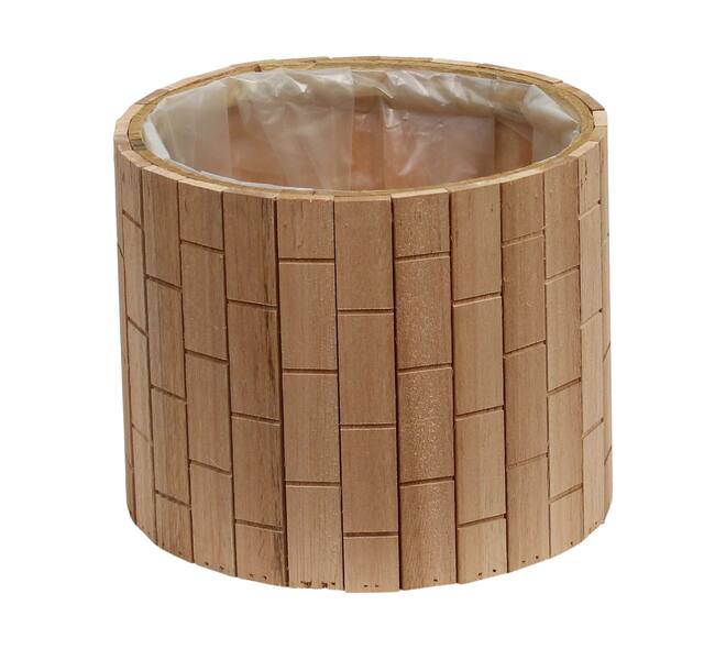 Planter round poplar wood with plastic 27x27x22cm S/2 FSC 100%