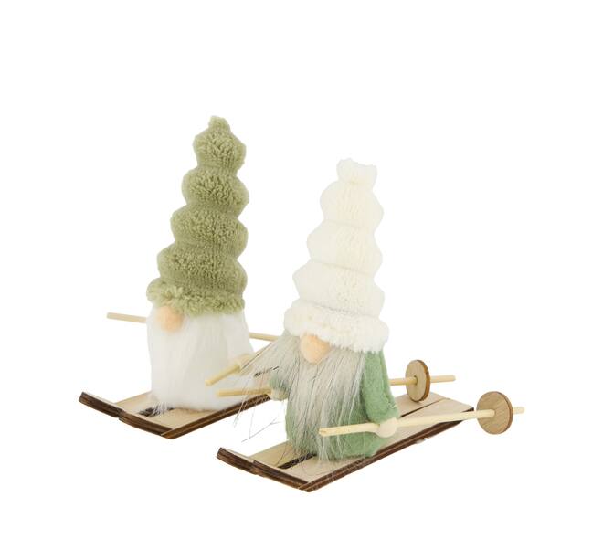Figurine gnome on ski plywood with fabric 15x4x13cm C/2 FSC 100%