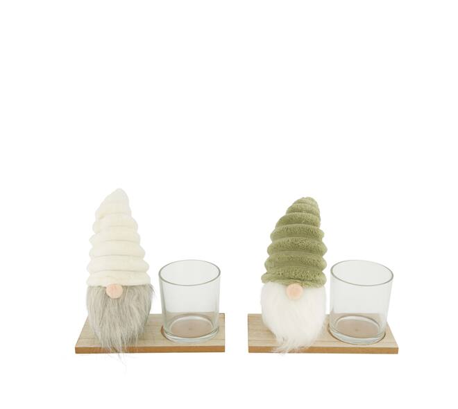 Tealight holder gnome on tray mdf with glass 17.5x8x22cm  FSC 100% - Multi