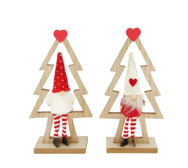 Figurine gnome fabric in wooden tree mdf 14x5x28cm C/2 FSC 100%
