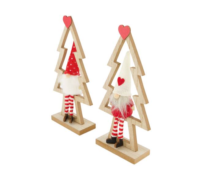 Figurine gnome fabric in wooden tree mdf 14x5x28cm C/2 FSC 100%