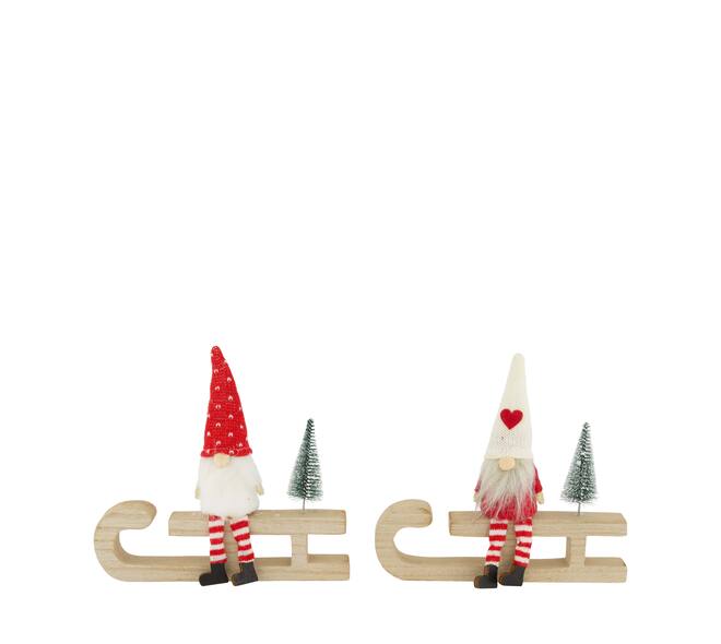 Figurine gnome fabric on sleigh mdf 20x2x19cm C/2 FSC 100%
