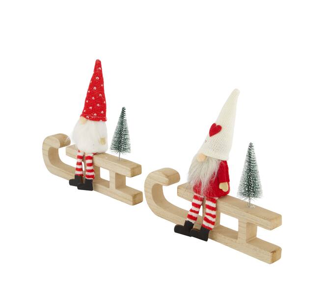Figurine gnome fabric on sleigh mdf 20x2x19cm C/2 FSC 100%