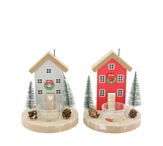 Tealight holder house mdf with glass 12x12x12cm C/2 FSC 100%