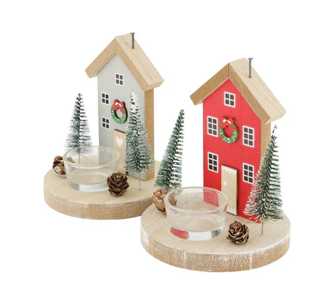 Tealight holder house mdf with glass 12x12x12cm C/2 FSC 100%