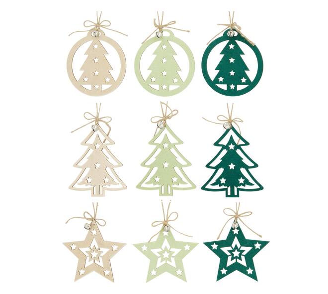 Hanger star tree plywood 11x0.3x13cm  FSC 100% - Green