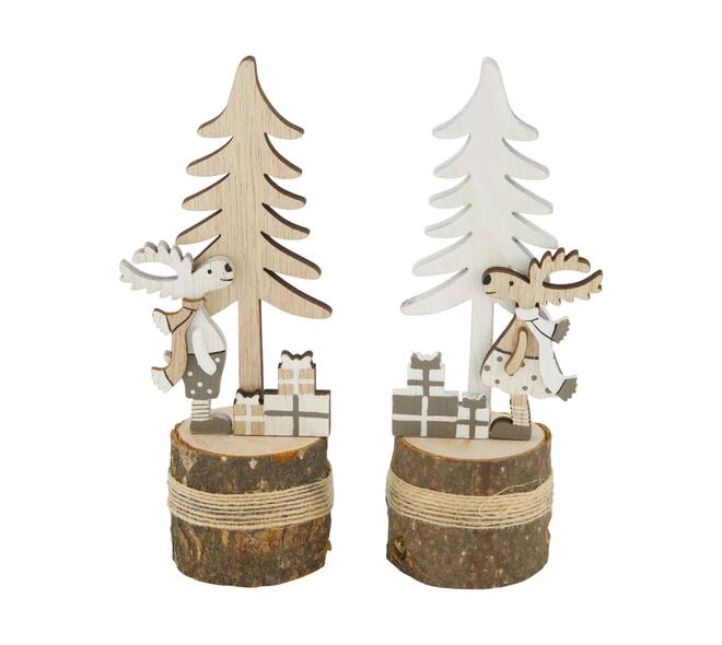 Figurine tree with reindeer plywood 6.3x5x15.5cm FSC 100% - Natural