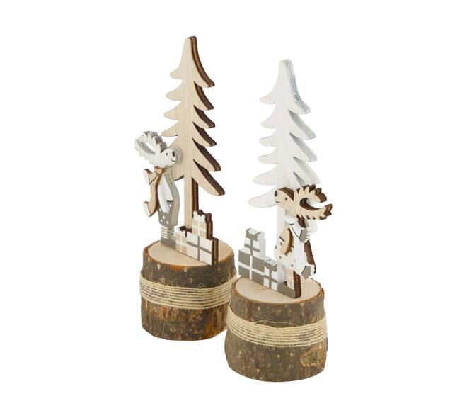 Figurine tree with reindeer plywood 6.3x5x15.5cm FSC 100% - Natural