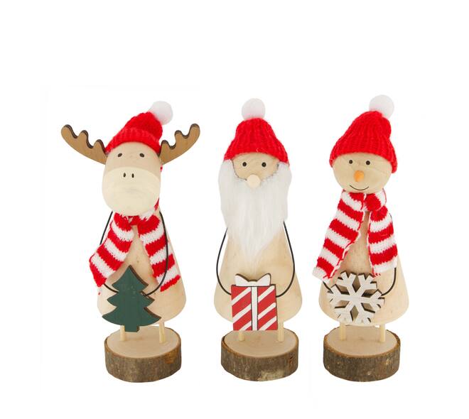 Figurine reindeer / santa / snowman pine wood 6x6x28cm A/3 FSC 100%