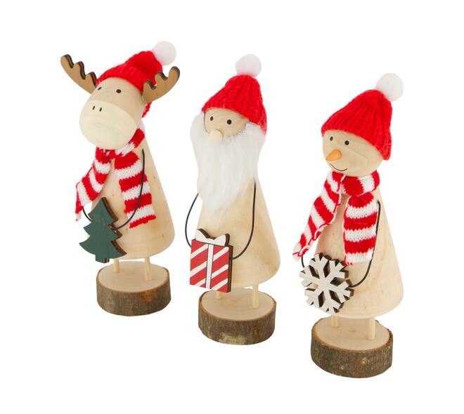 Figurine reindeer / santa / snowman pine wood 6x6x28cm A/3 FSC 100%