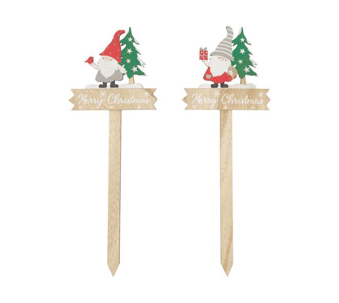 Sign gnome merry christmas plywood on stick 14.3x0.8x40cm A2 FSC 100% - Multi