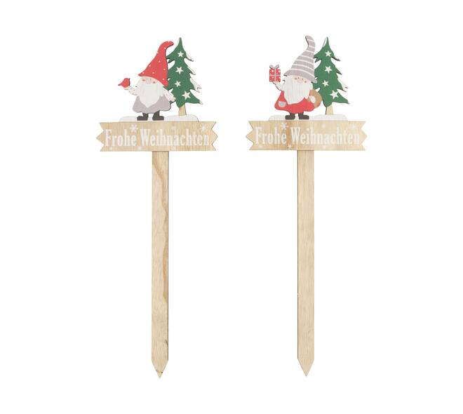Sign gnome frohe weihnachten plywood on stick 14.3x0.8x40cm A/2 FSC 100%