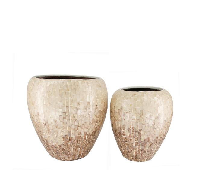 Planter round with plastic inlay capiz  bamboo 37x37x38cm  FSC 100% - Brown