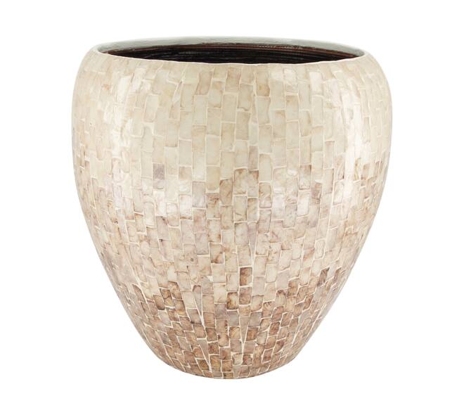 Planter round with plastic inlay capiz  bamboo 37x37x38cm  FSC 100% - Brown