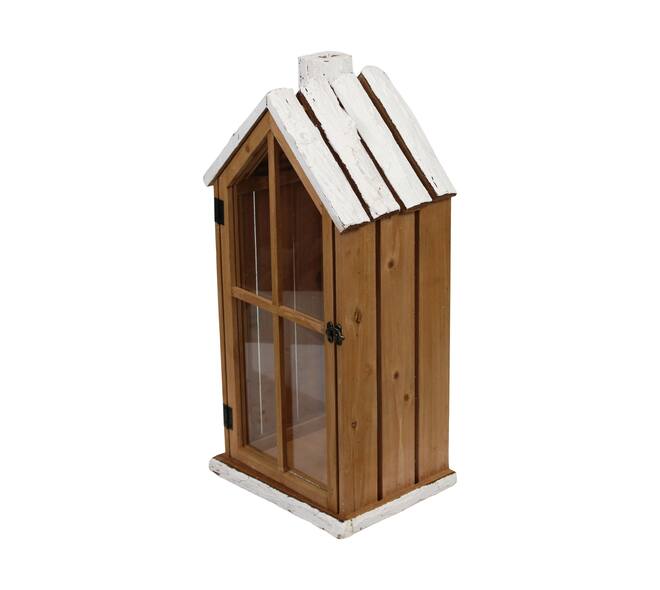 Lantern house fir wood with glass 28x21x57cm FSC 100% - Brown