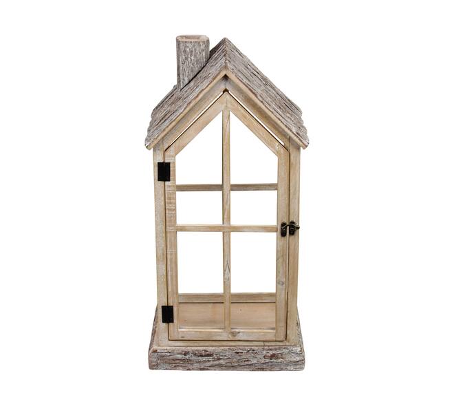 Lantern house fir wood with glass 28x21x57cm S/2 FSC 100%