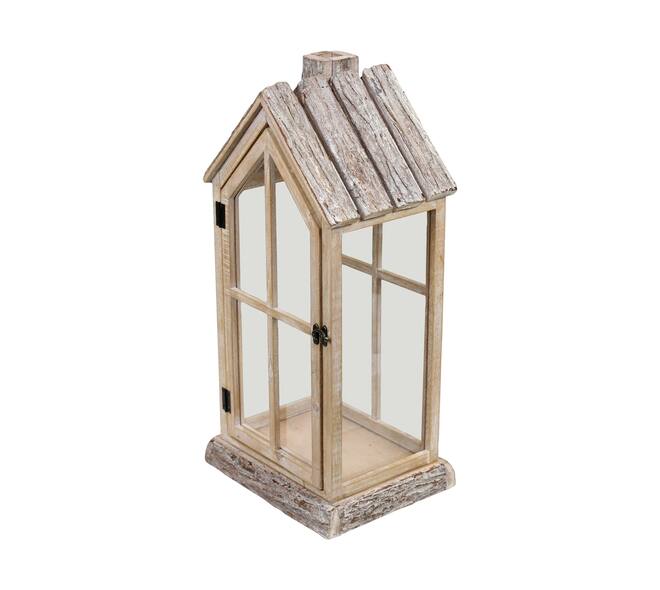 Lantern house fir wood with glass 28x21x57cm S/2 FSC 100%