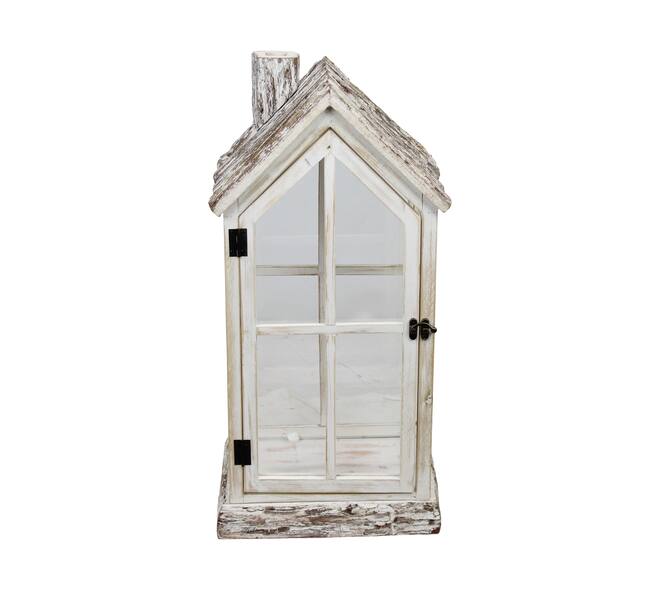 Lantern house fir wood with glass 28x21x57cm S/2 FSC 100%