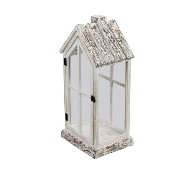Lantern house fir wood with glass 28x21x57cm S/2 FSC 100%