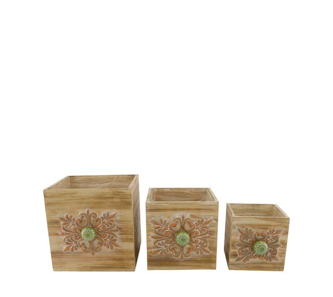 Planter plywood with plastic 18x19.5x18cm S3 FSC 100% - Natural