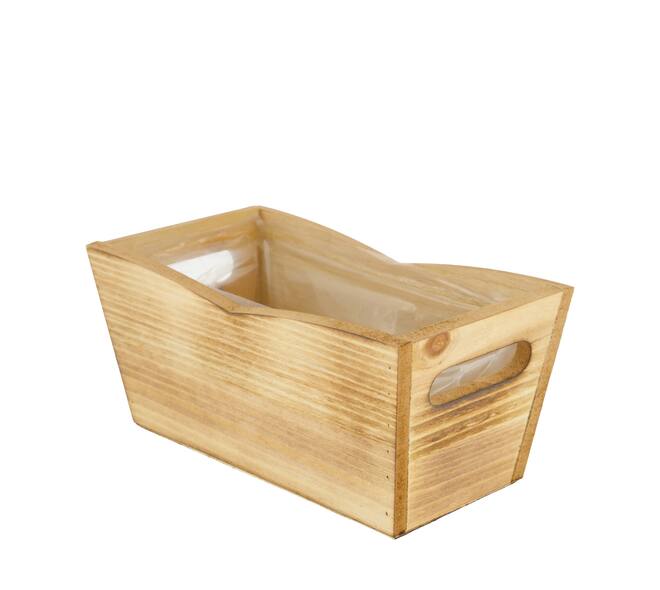 Planter rectangular pine wood with plastic 28x18x14cm S/3 FSC 100%