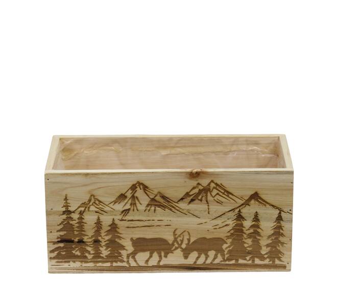 Planter rectangular mountain pine wood with plastic 28x14x14cm S/3 FSC 100%