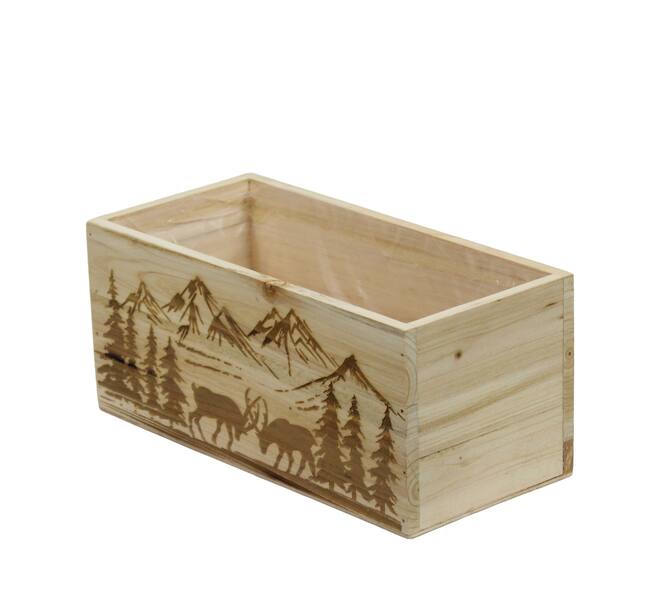 Planter rectangular mountain pine wood with plastic 28x14x14cm S/3 FSC 100%