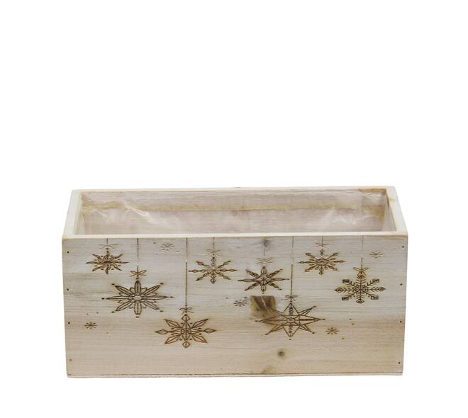 Planter rectangular snowflake pine wood with plastic 28x14x14cm S/3 FSC 100%