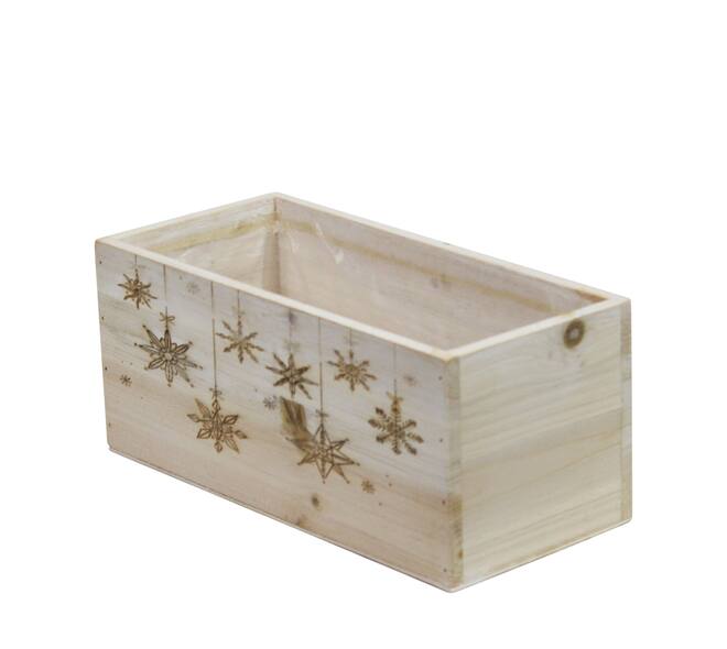 Planter rectangular snowflake pine wood with plastic 28x14x14cm S/3 FSC 100%
