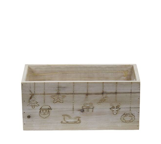 Planter rectangular Christmas pine wood with plastic 28x14x14cm S/3 FSC 100%