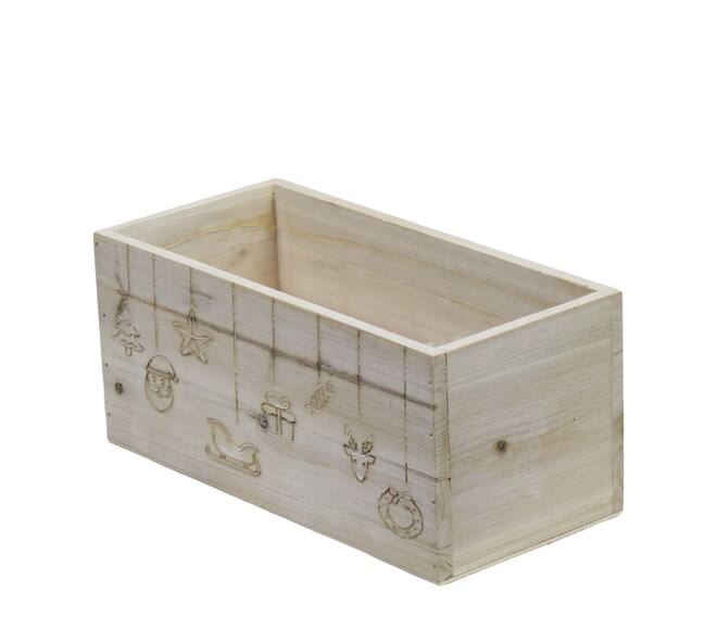 Planter rectangular Christmas pine wood with plastic 28x14x14cm S/3 FSC 100%