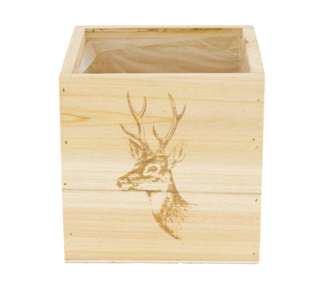Planter square deer pine wood with plastic 12x12x12cm FSC 100%