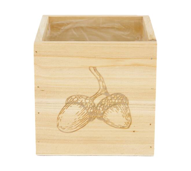 Planter square acorn pine wood with plastic 12x12x12cm FSC 100%