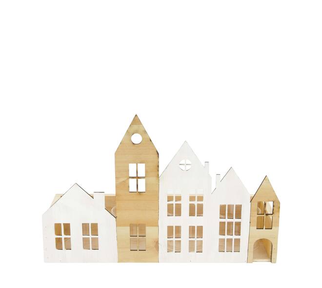Tealight holder house pine wood with glass 28x10x18cm FSC 100%